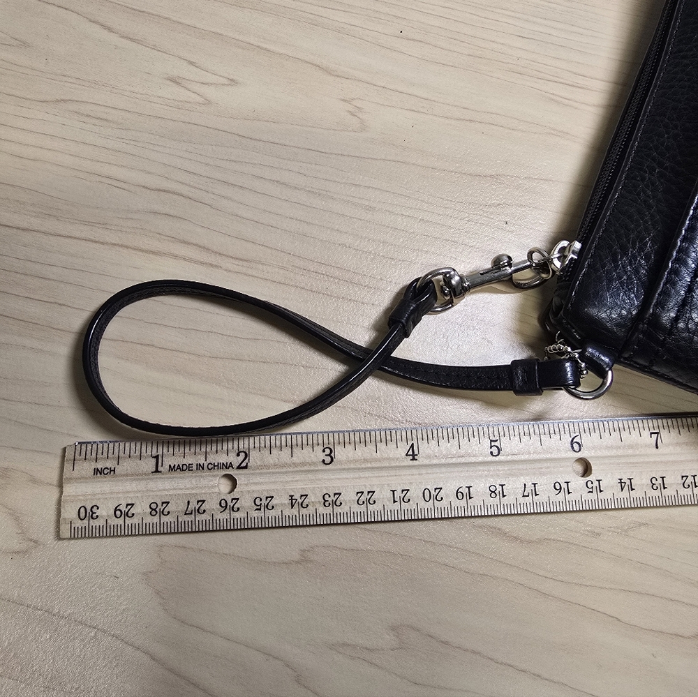 COACH Black Soft Pebbled Leather Wrist Strap Pouch Wristlet - Picture 8 of 11